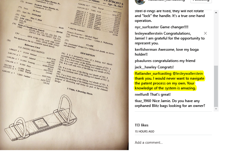 Patent application shared on Instagram with comments