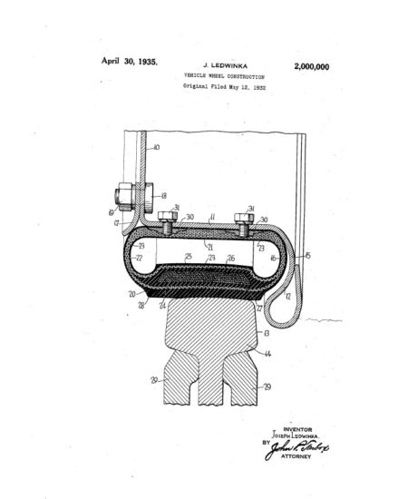 Diagram of Patent #2,000,000: vehicle wheel construction