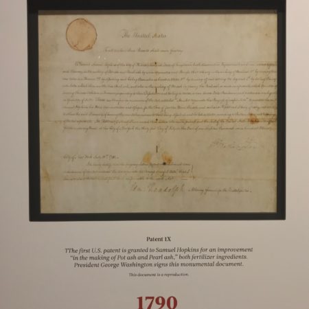 The first US patent signed by George Washington in 1790