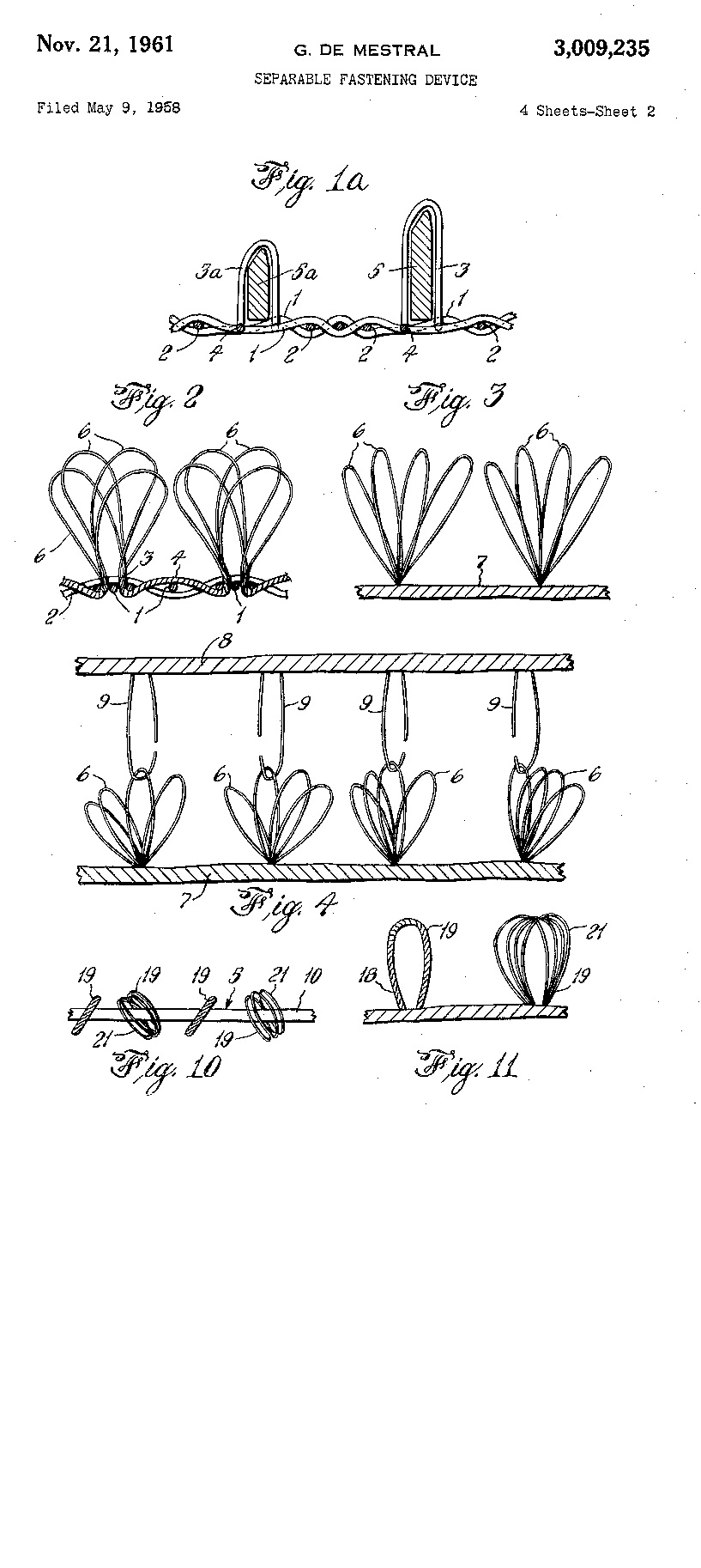 George De Mestral's 1961 patent for a Separable Fastening Device